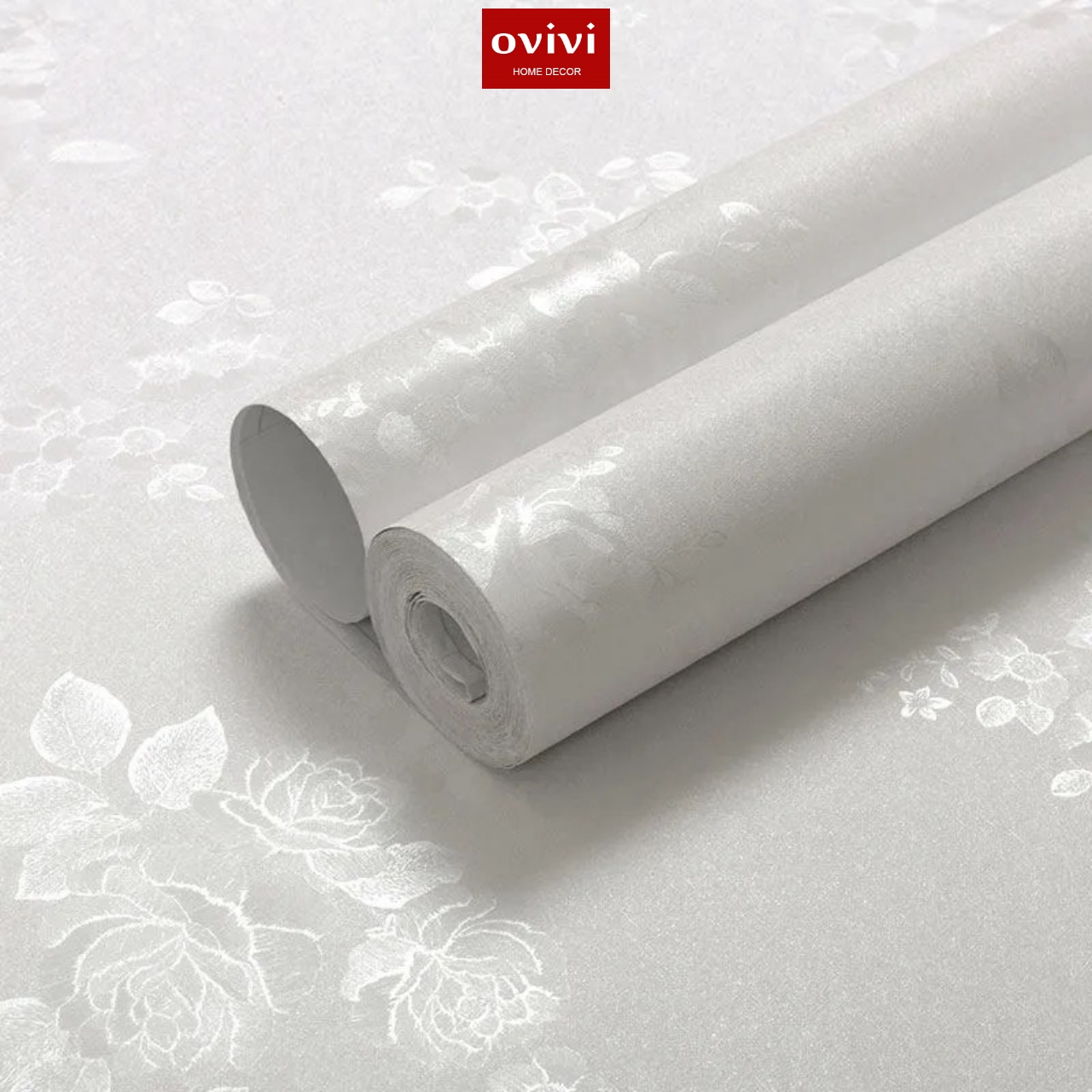Giấy dán tường có keo sẵn hoa hồng trắng nổi 3d