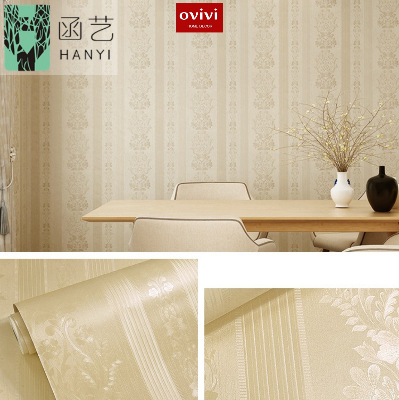 Giấy dán tường có keo sẵn vàng sọc 3d - Ảnh 2
