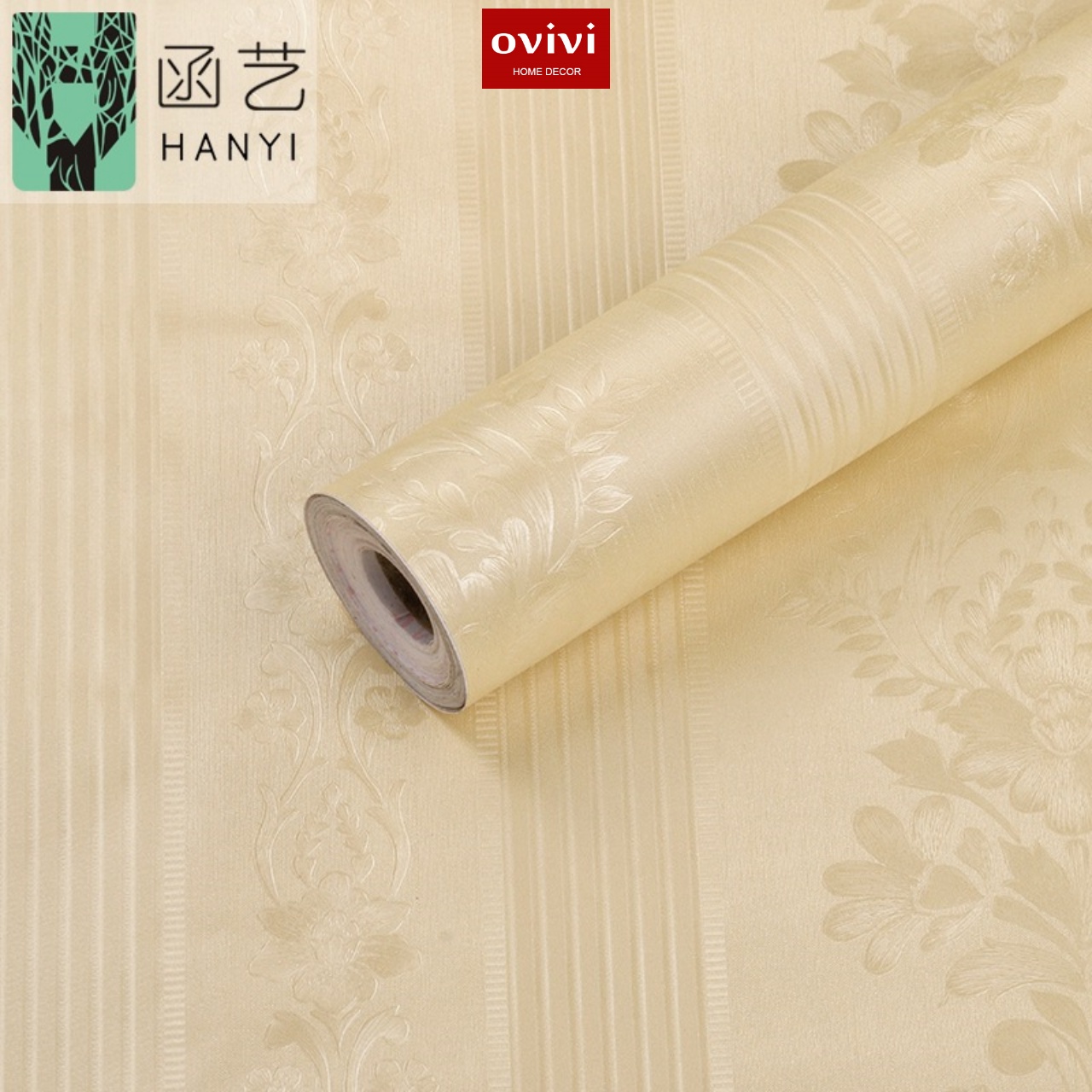 Giấy dán tường có keo sẵn vàng sọc 3d
