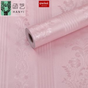 Giấy dán tường có keo sẵn hồng sọc 3d