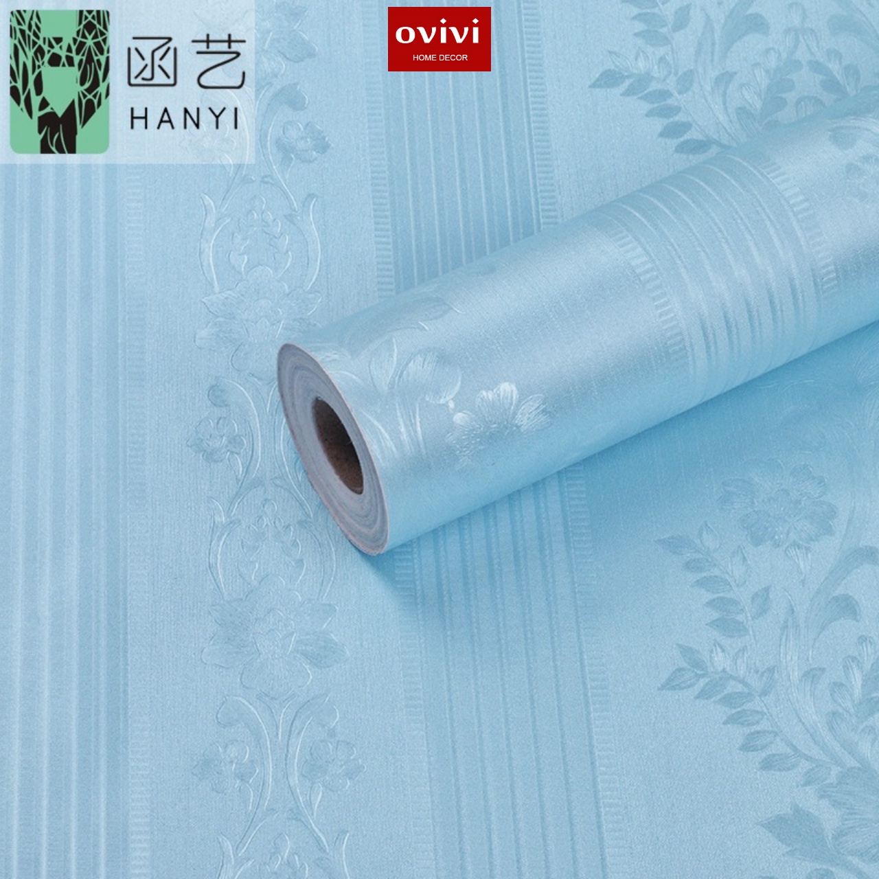 Giấy dán tường có keo sẵn xanh sọc 3d