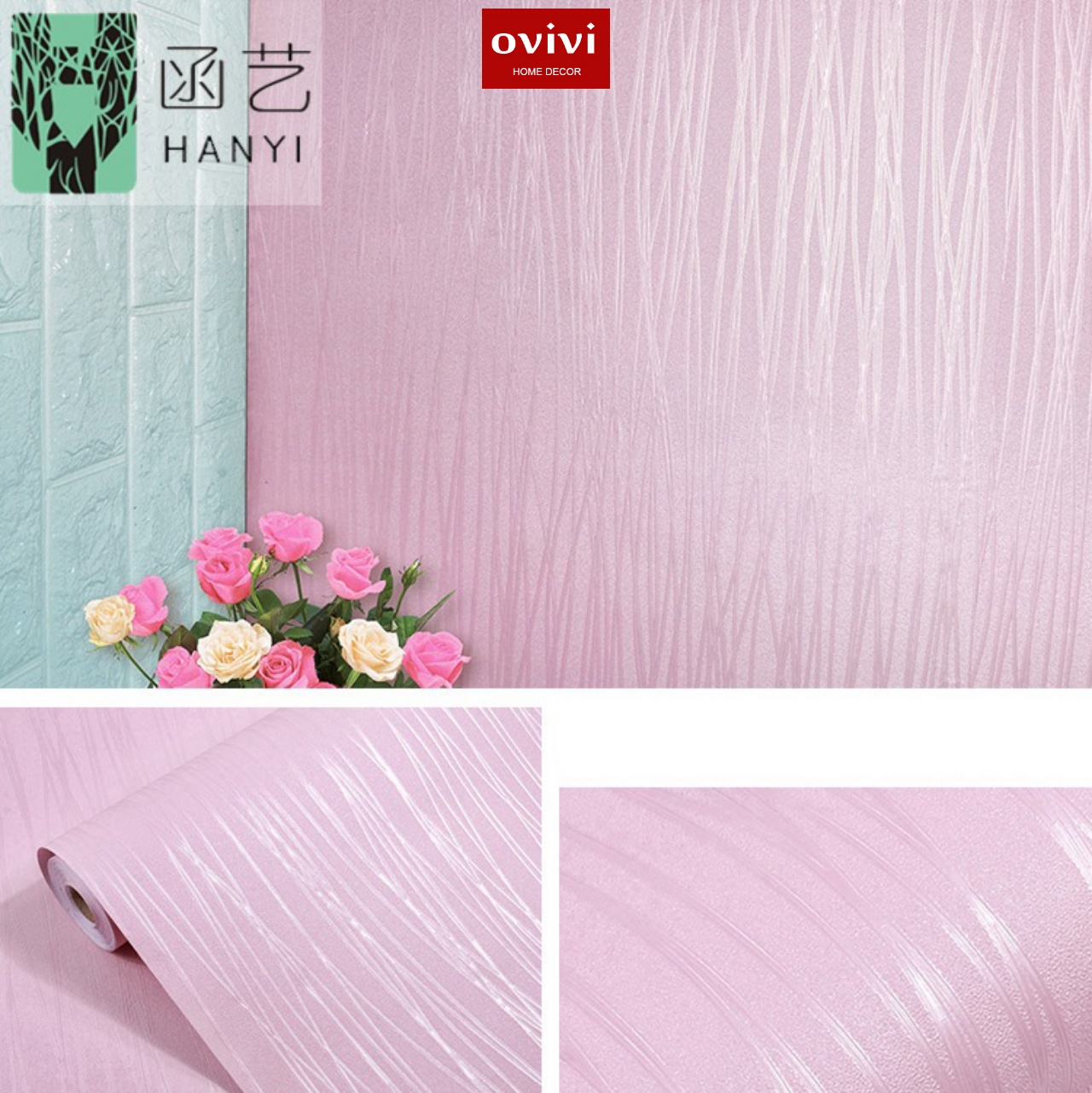 Giấy dán tường có keo sẵn hồng chỉ 3d - Ảnh 2
