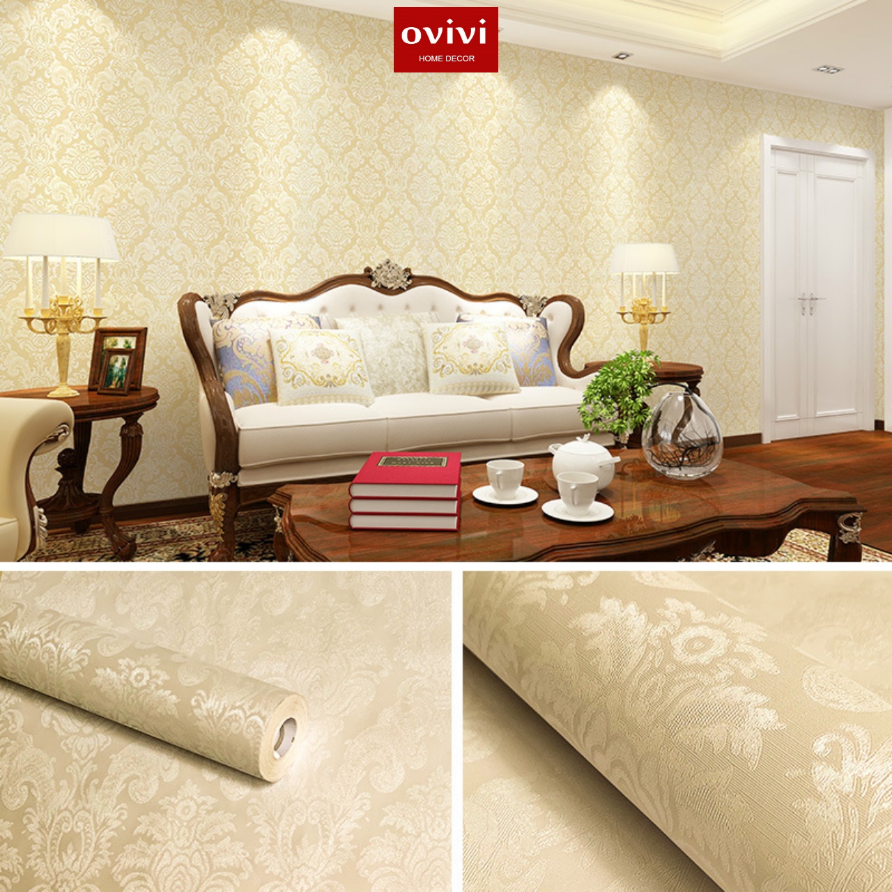 giấy dán tường phòng khách hiện đại ovivi