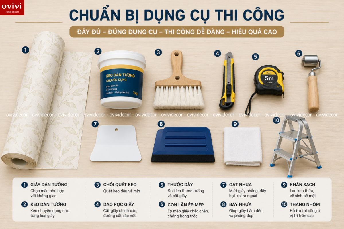 Dụng cụ thi công giấy dán tường hàn quốc