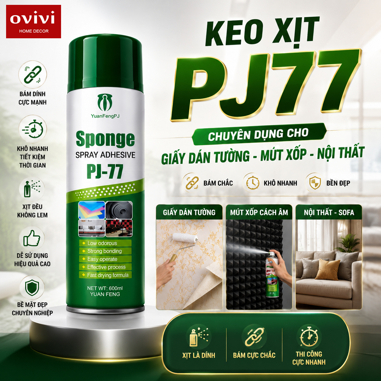 Keo Xịt PJ77, Keo Dán Giấy Dán Tường, Mút Xốp, Nội Thất