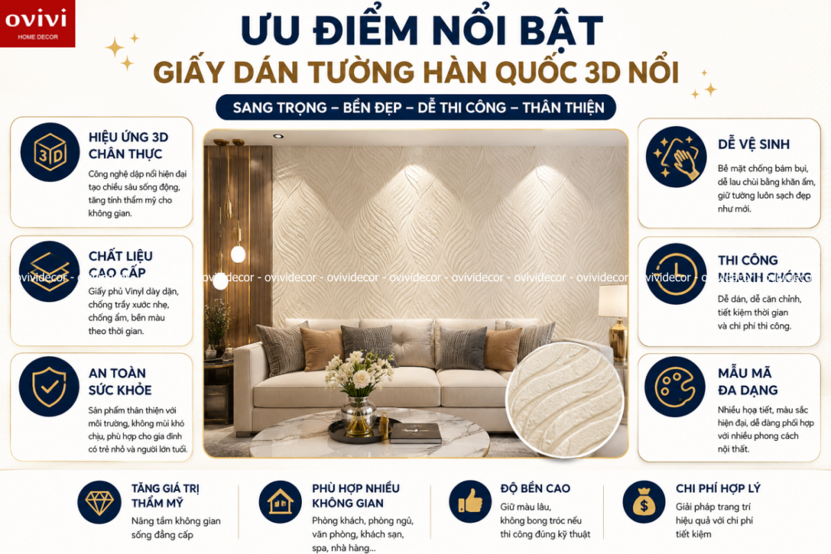 Ưu điểm giấy dán tường hàn quốc 3d nổi