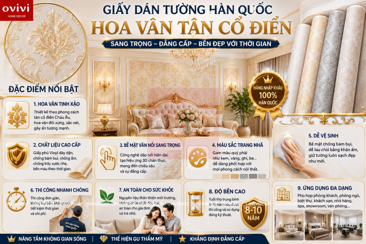 Giấy dán tường hàn quốc hoa văn cổ điển