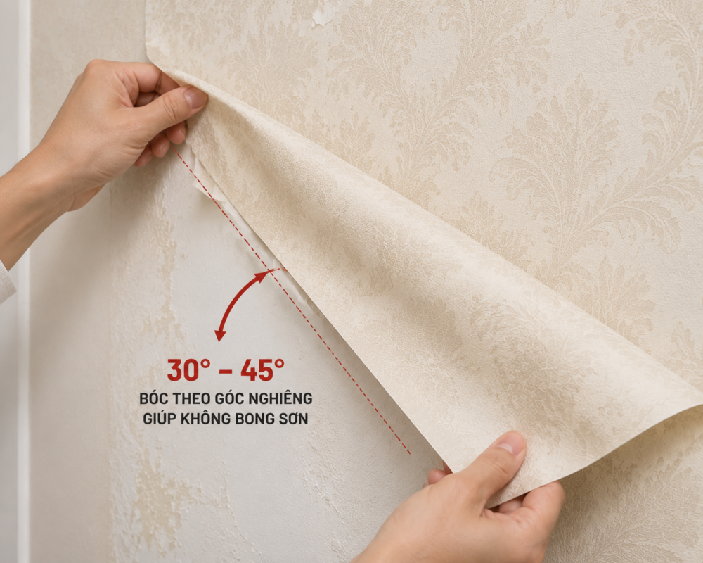 bóc từ từ theo góc 30-40 độ