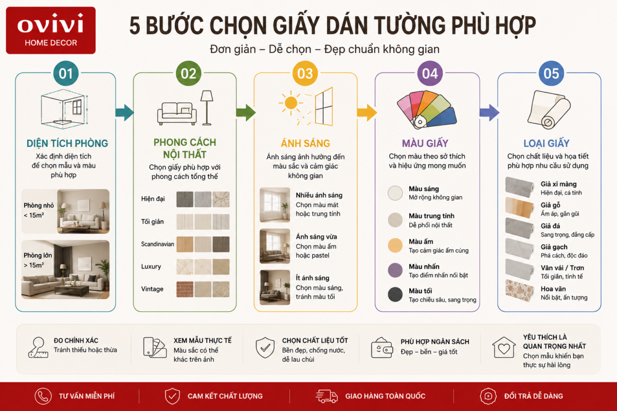 5 bước lựa chọn giấy dán tường phù hợp