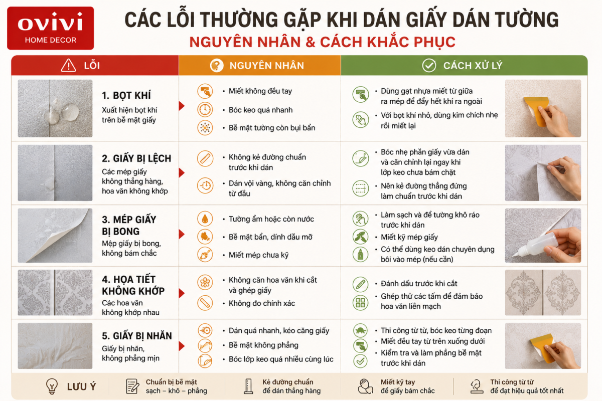 các lỗi thường gặp khi dán giấy dán tường