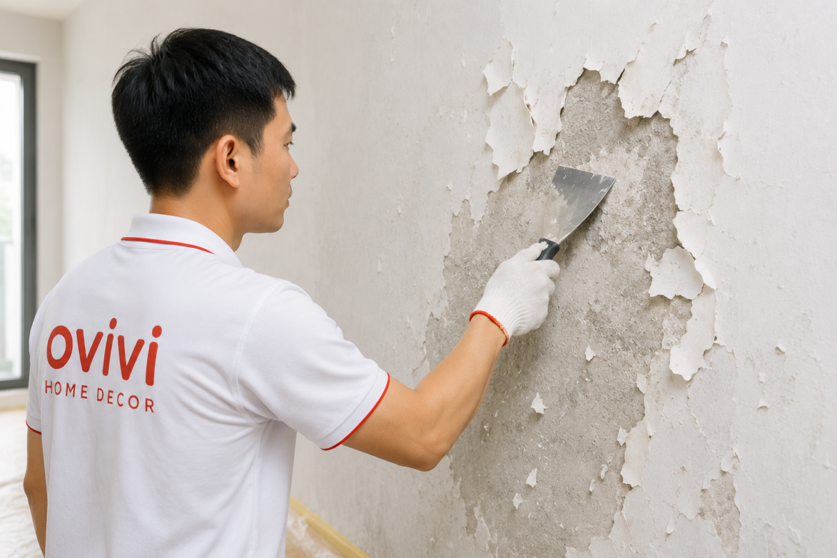 cạo bỏ lớp sơn bị bong