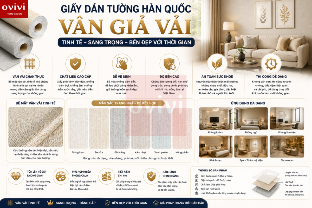 Giấy dán tường hàn quốc giả vải
