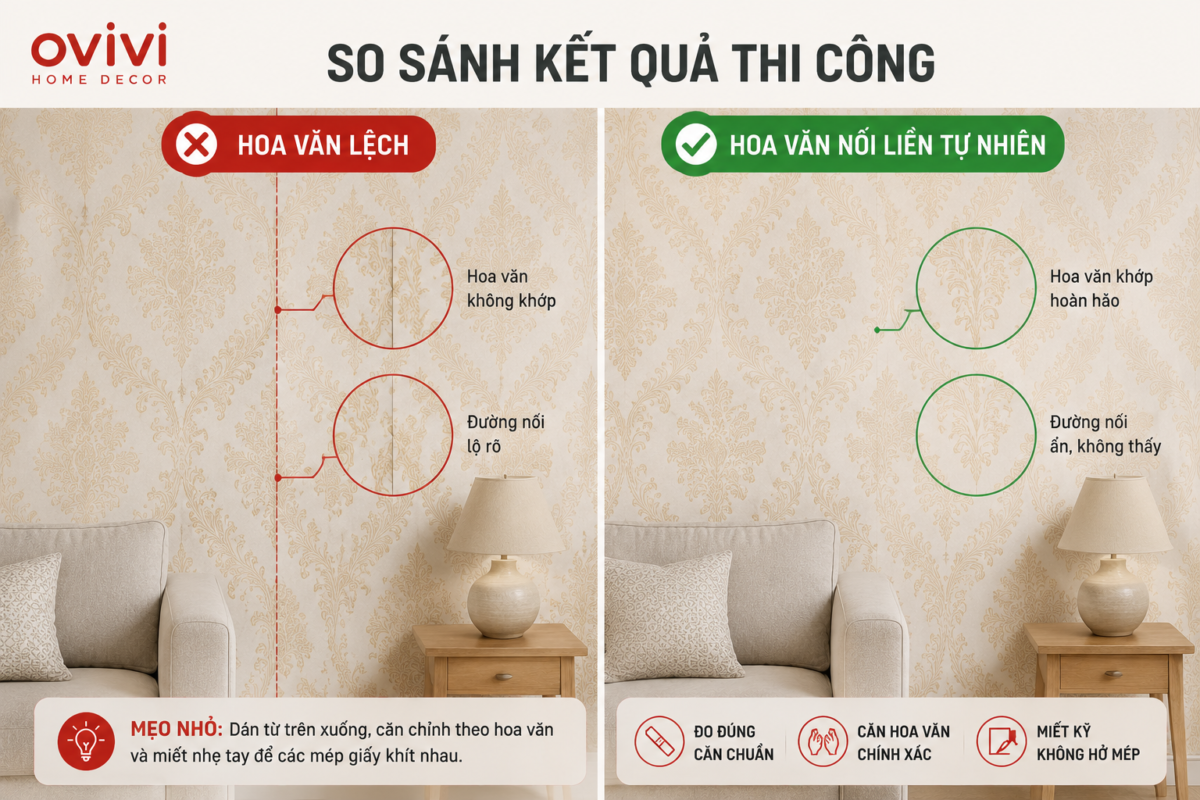 so sánh kết quả thi công ghép hoa văn chuẩn