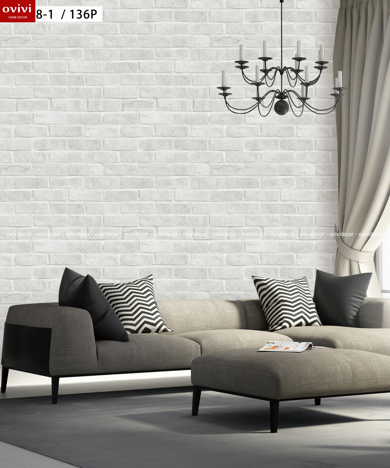 giấy dán tường giả gạch trắng