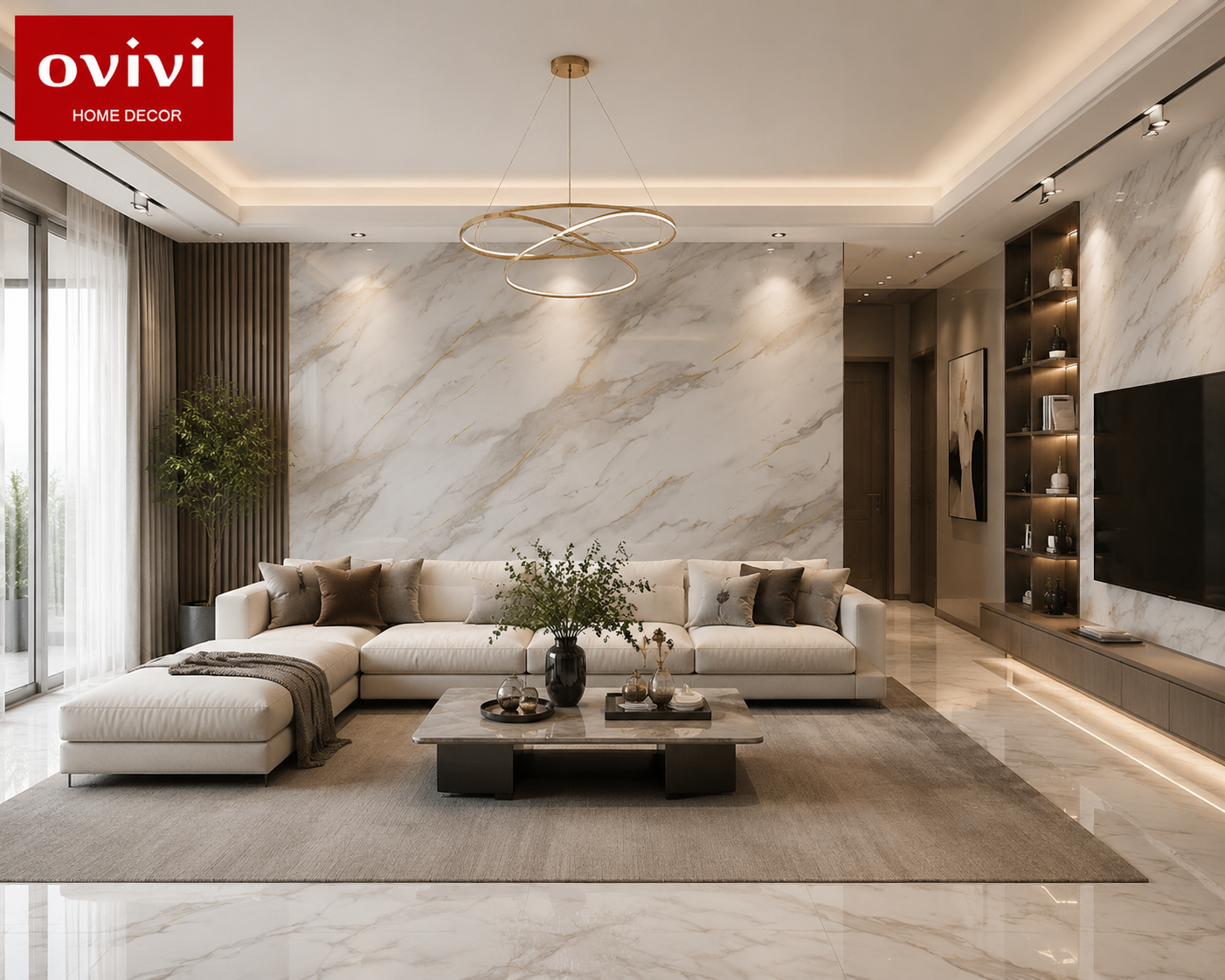 giấy dán tường phòng khách hiện đại ovivi