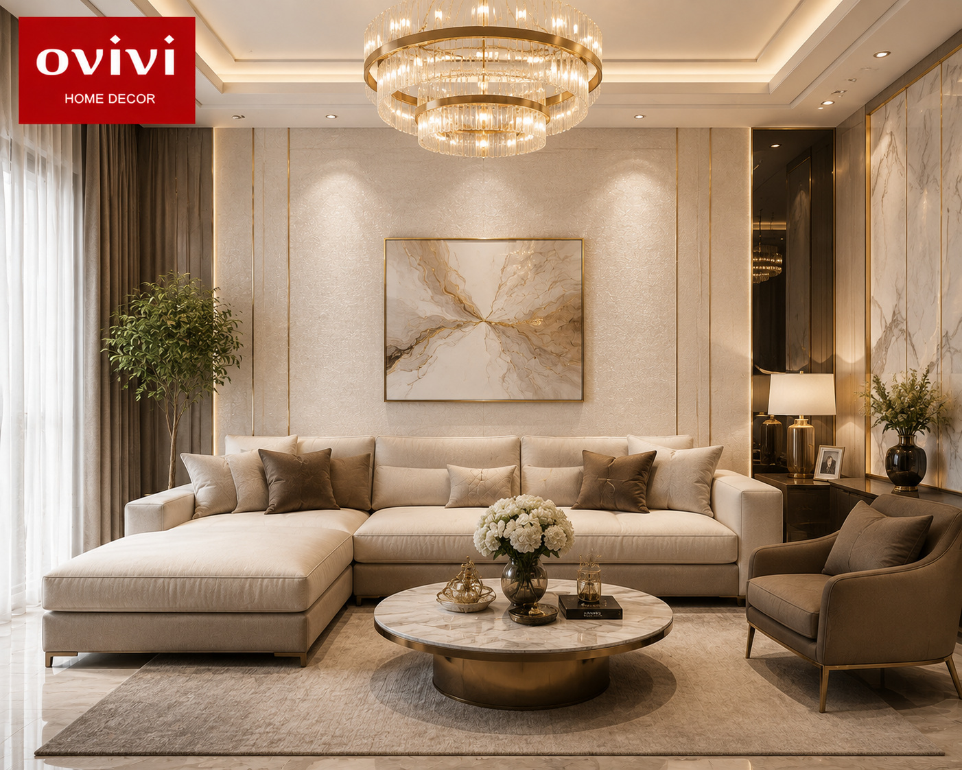 giấy dán tường phòng khách hiện đại ovivi