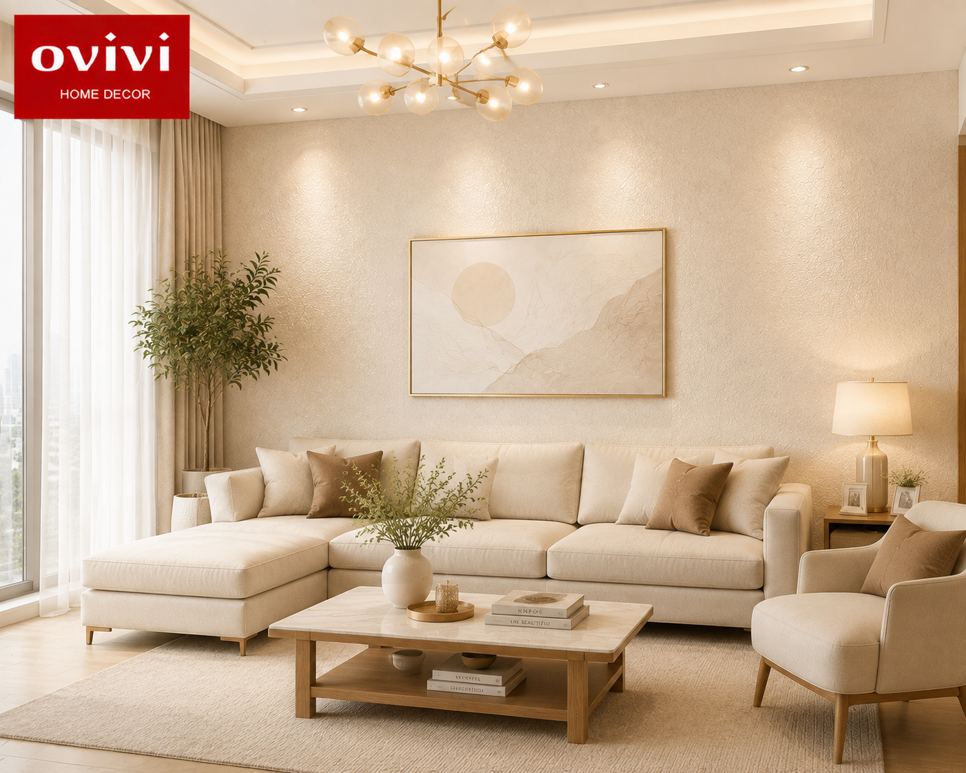 giấy dán tường phòng khách hiện đại ovivi