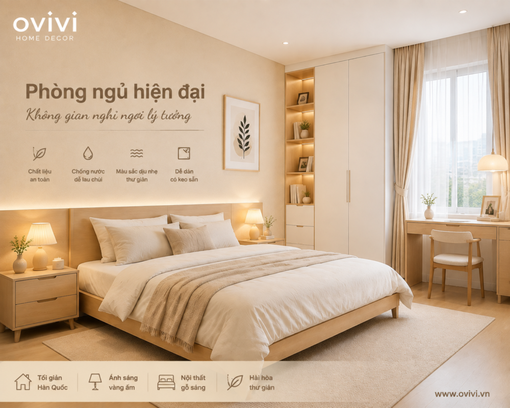 giấy dán tường phòng ngủ ovivi