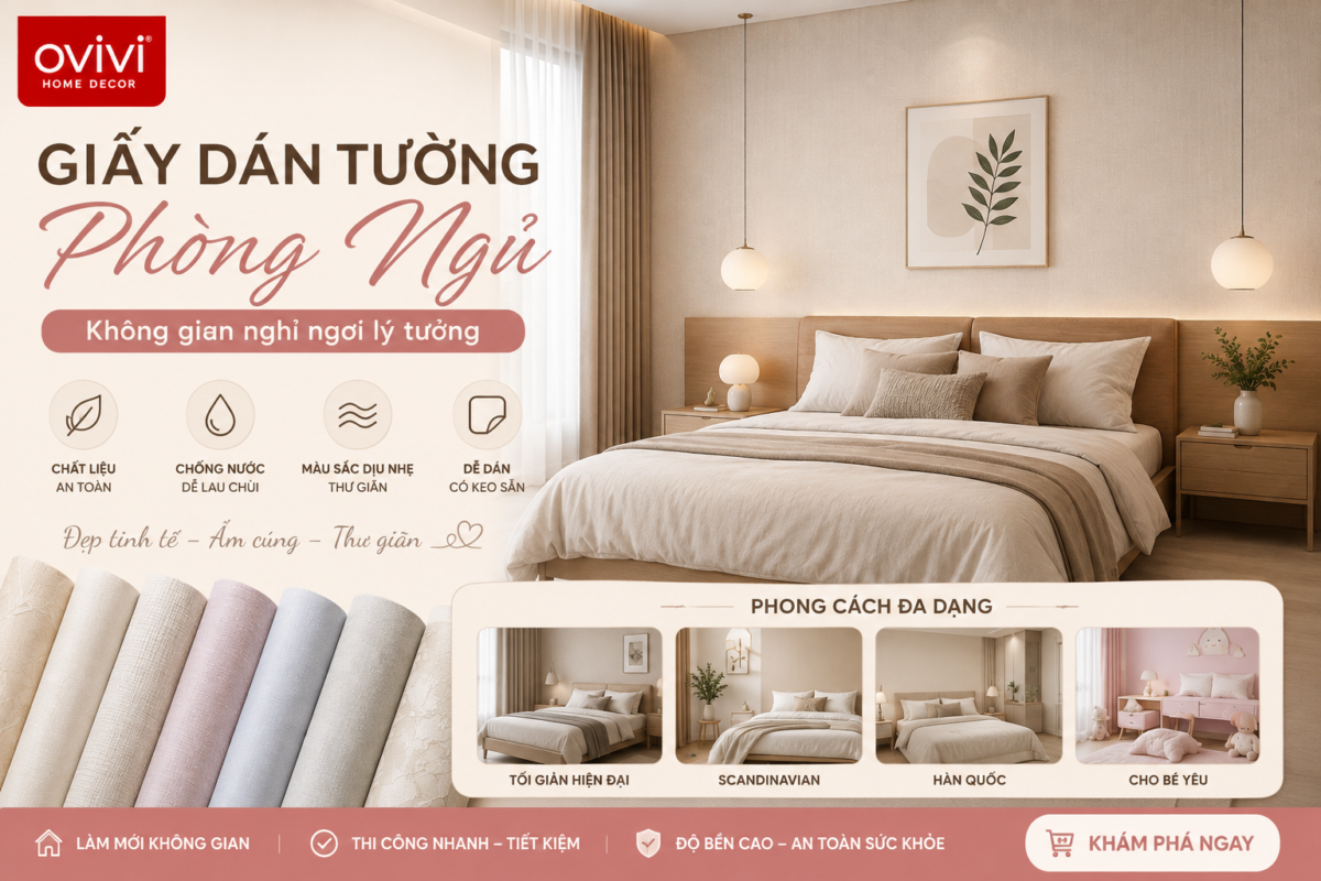 giấy dán tường phòng ngủ ovivi
